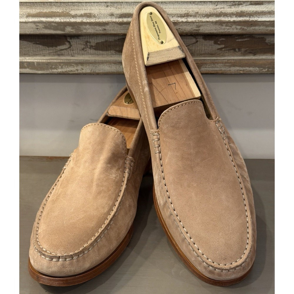 TRASK Seymour Stone Waxed Italian Suede Handsewn Loafer Men's Size 11.5M NWOB